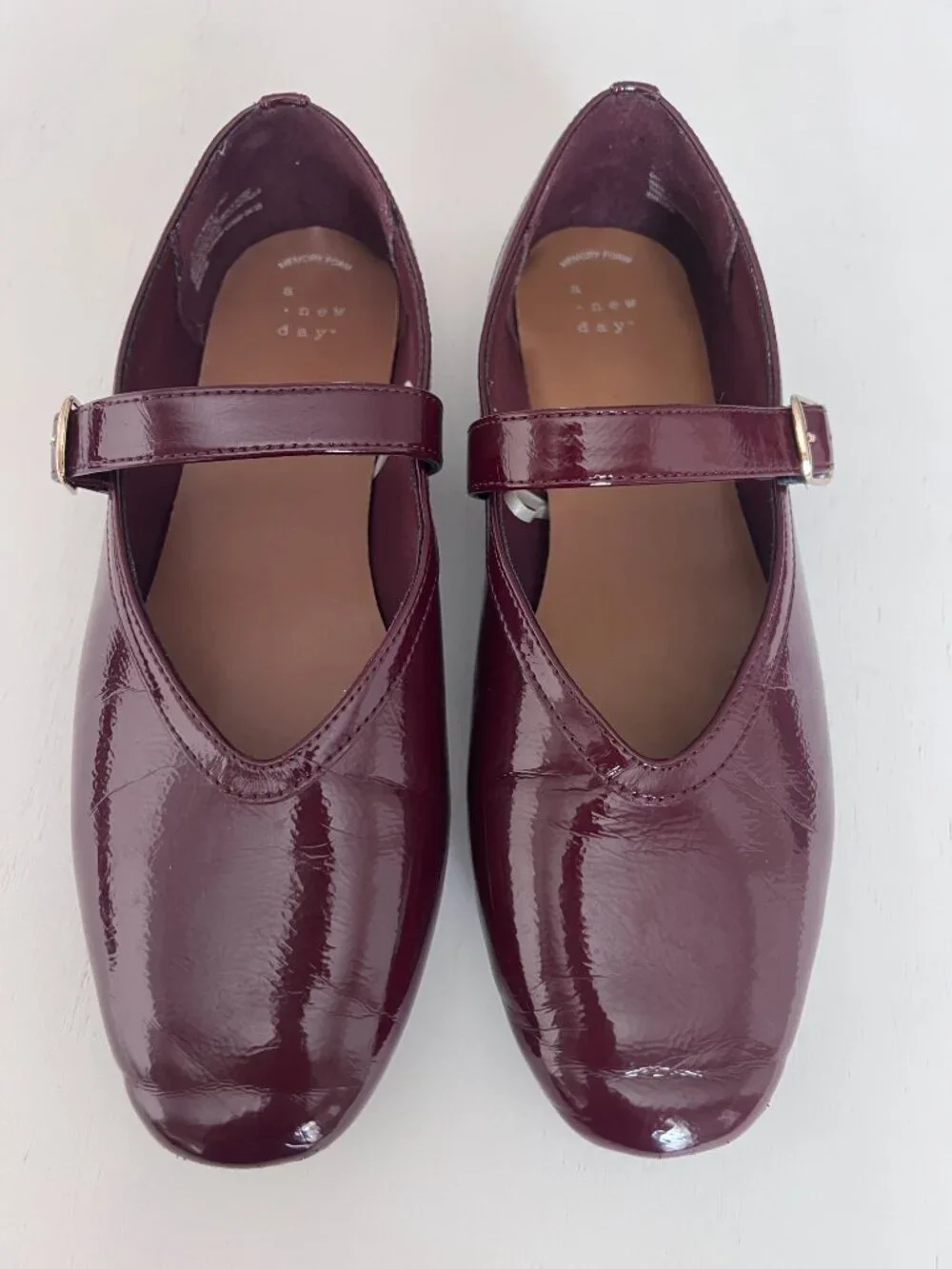 A New Day Elena Patent Mary Jane Flats - Burgundy (Size 9)